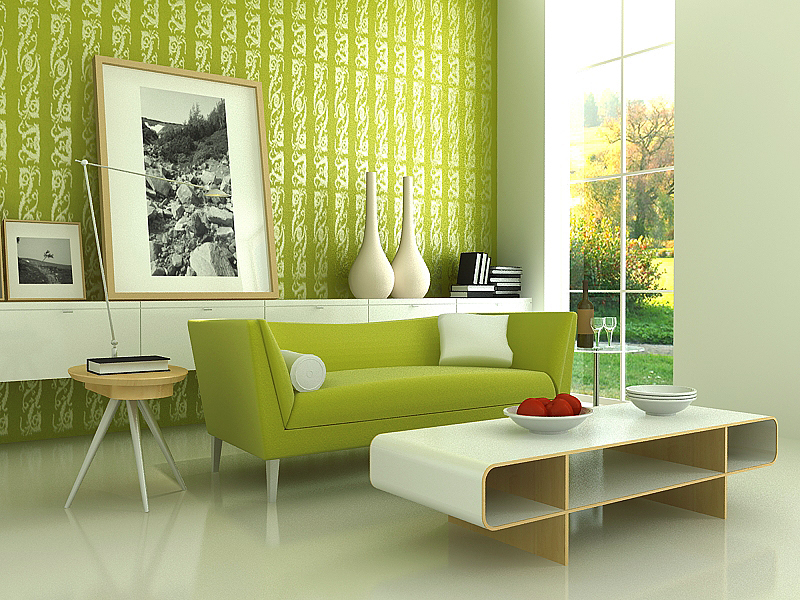 green living room & green furniture