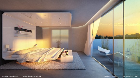 surreal bedroom with great view