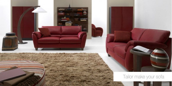 red living room sofa