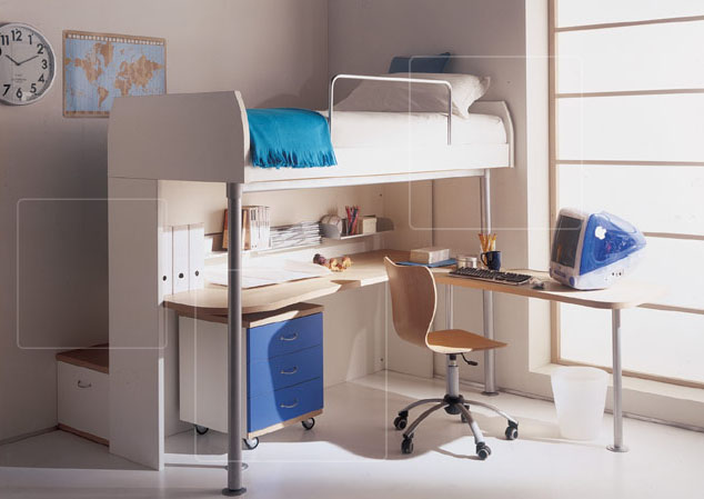 kids bed and study table
