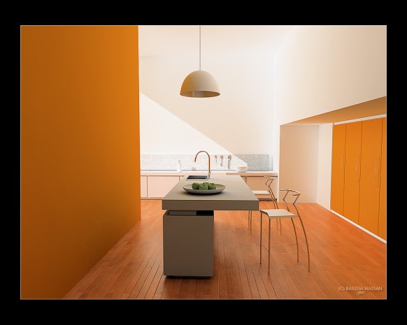 minimalistic orange kitchen
