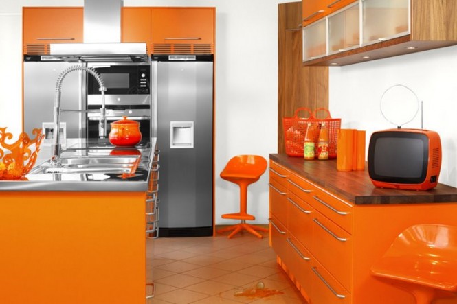 modular orange kitchen arrangement | Interior Design Ideas