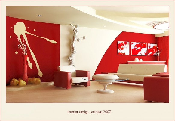 red living room design
