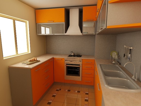 small kitchen orange
