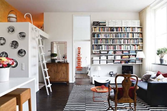scandinavian white living room book shelf