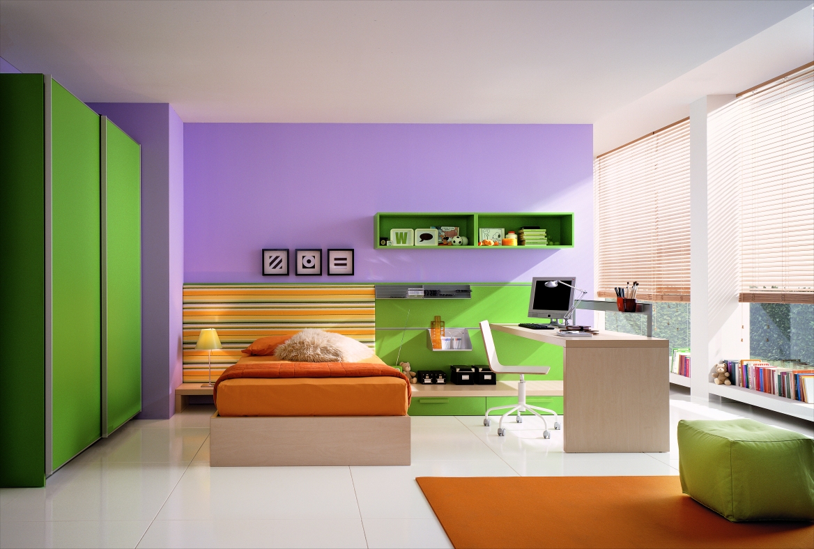 Purple And Green Themed Living Room