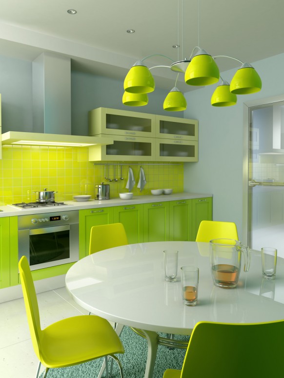 green and yellow kitchen 