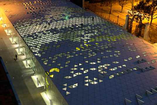 Solar powered design centre - at night