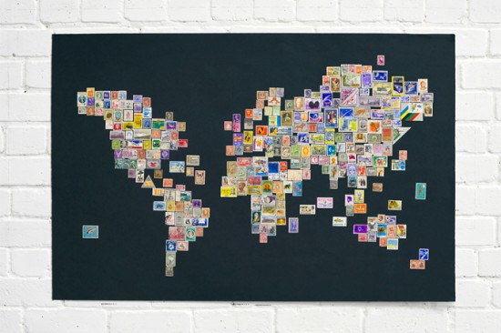 world map from stamps