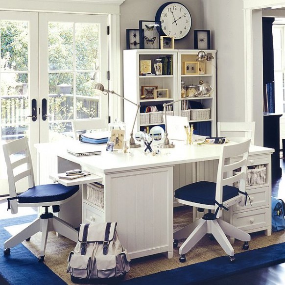 blue white study room