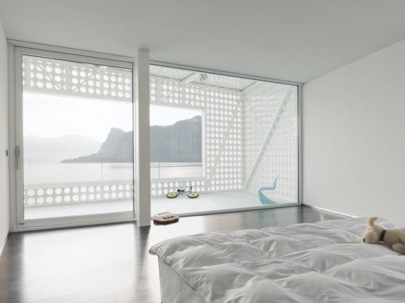 white bedroom with view