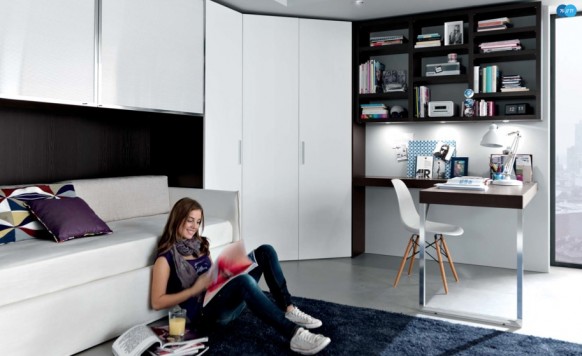 black white Contemporary Teenagers Room