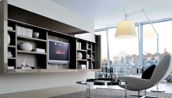 neutral contemporary living spaces built ins