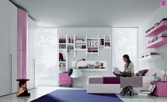 pink purple white Contemporary Teenagers Room