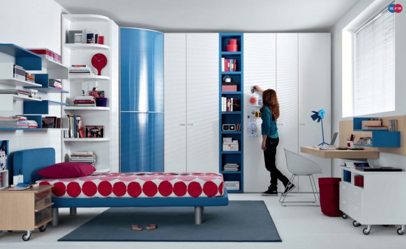 red blue beech white Contemporary Teenagers Room