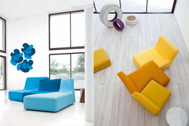 yello blue couches white living room