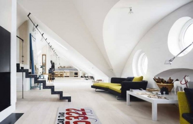 Sloped ceiling in open plan living spaces