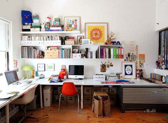 busy home workspace