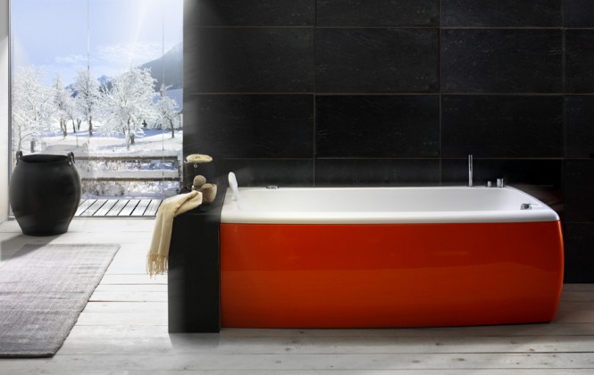 red and white bathtub