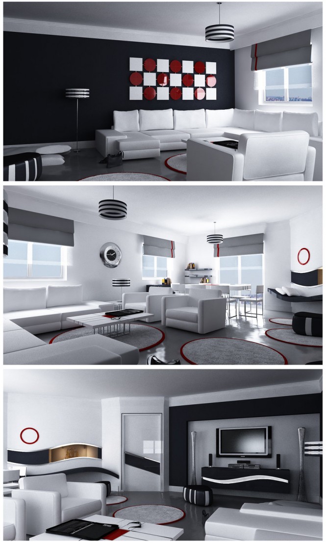 By Emra HozerAn Art Moderne great room with contrasting color schemes has strong dimension.
