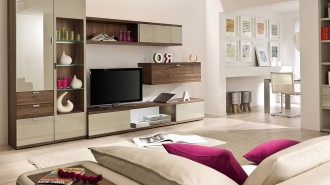 artful storage in modern beige living room