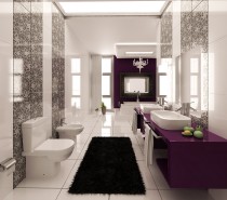 purple black and white graphic print bathroom