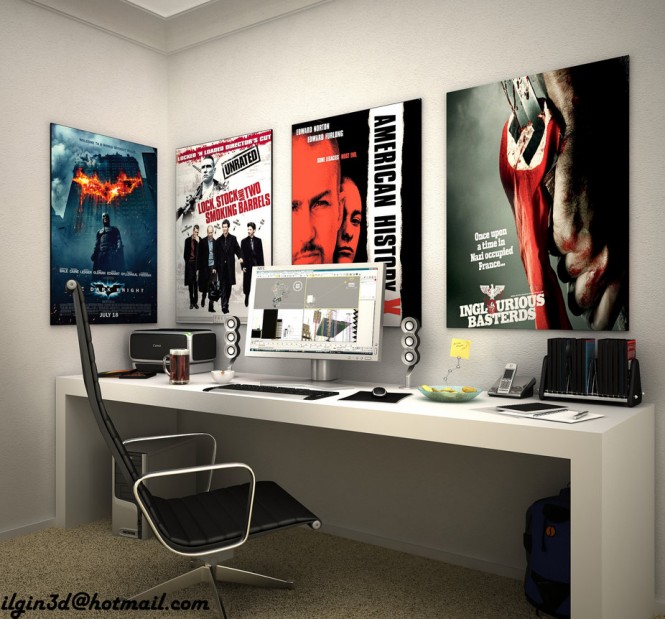 And here is Akcalar's vision of what a young, future producer's or film-maker's office space would look like--simple desk and chair, lots of color and inspiration on the walls. The next designer is Mengot, from Barcelona.