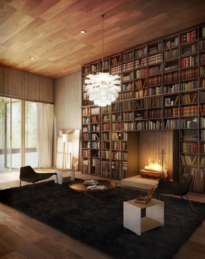 Library with Fireplace
