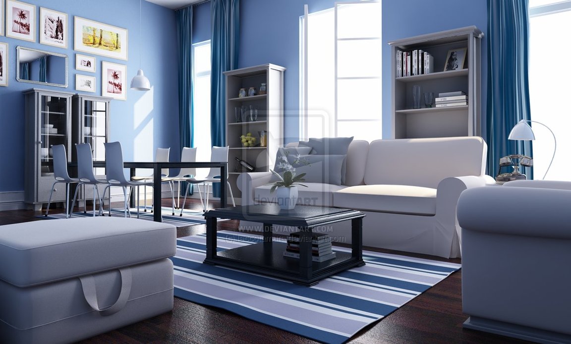 Blue And White Living Room Interior Design Ideas