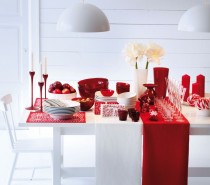 A paired down, candy cane color scheme of just red and white can be fabulously effective in a pale room.