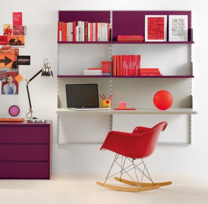 Purple red shelf desk