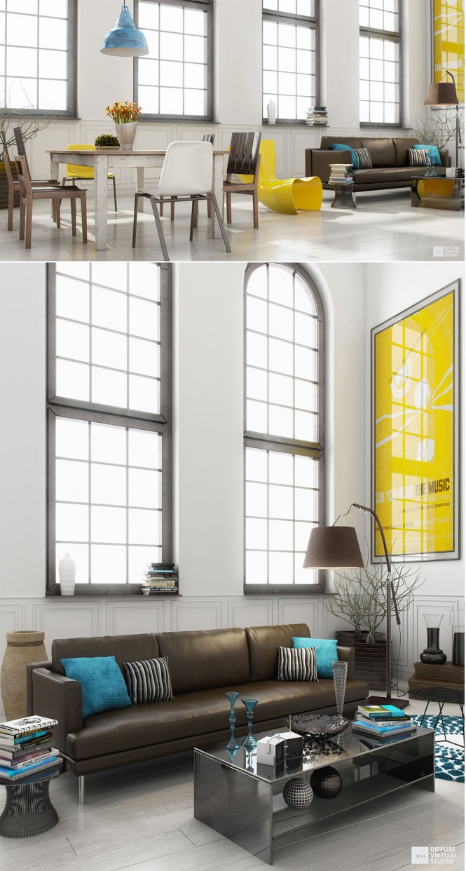 Via Diffuse VirtualYou'll find that many colors look great with yellow, team with splashes of blue or green accent pieces to balance out the scheme.