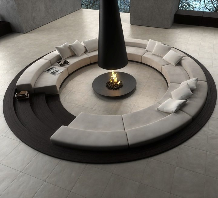 Simple Circular Fireplace Designs with Simple Decor