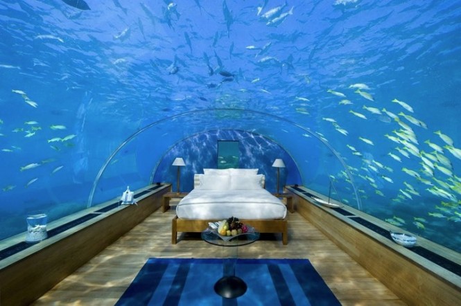 You'll be 'sleeping with the fishes' in this honeymoon suite at the Conrad Maldives Rangali Islands Resort. This underwater tunnel of love may seem like an aqua wonder world to some, but others may be reminded of that chamber-crunching scene from Jaws…