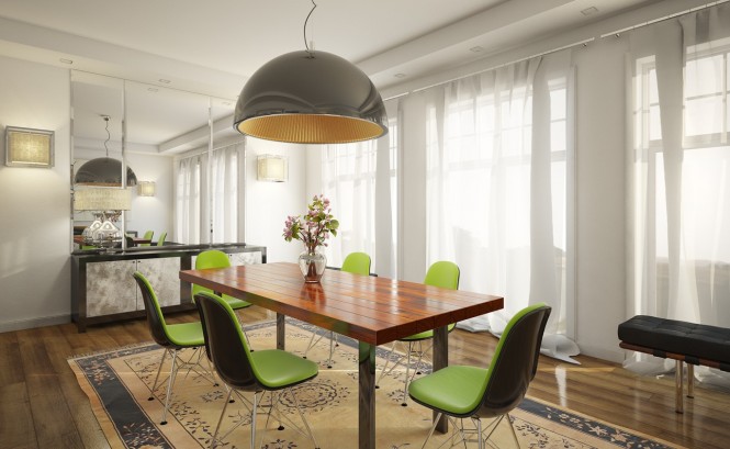 5 lime green chairs white dining room