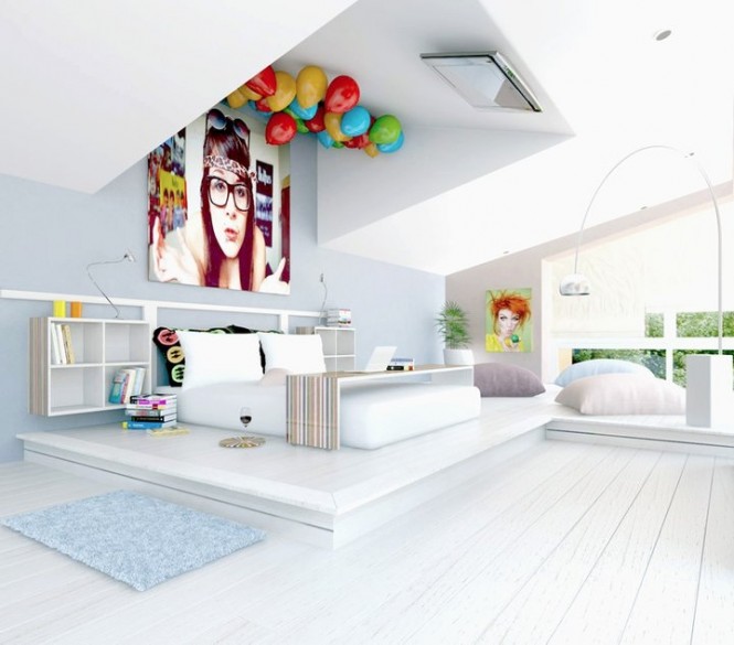 This party never sleeps design will have you staring at the ceiling but certainly not with boredom! If it wasn't the TV on the ceiling, the balloons certainly ensured this concept's place in this list.