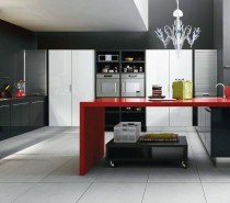 Black red white modern kitchen
