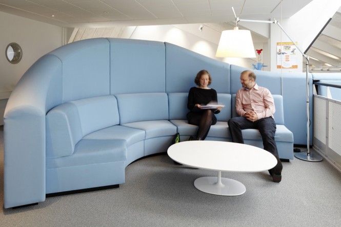 Blue meeting area self screening sofa