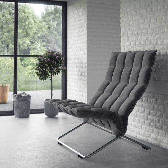 Gray feature chair white interior brick wall