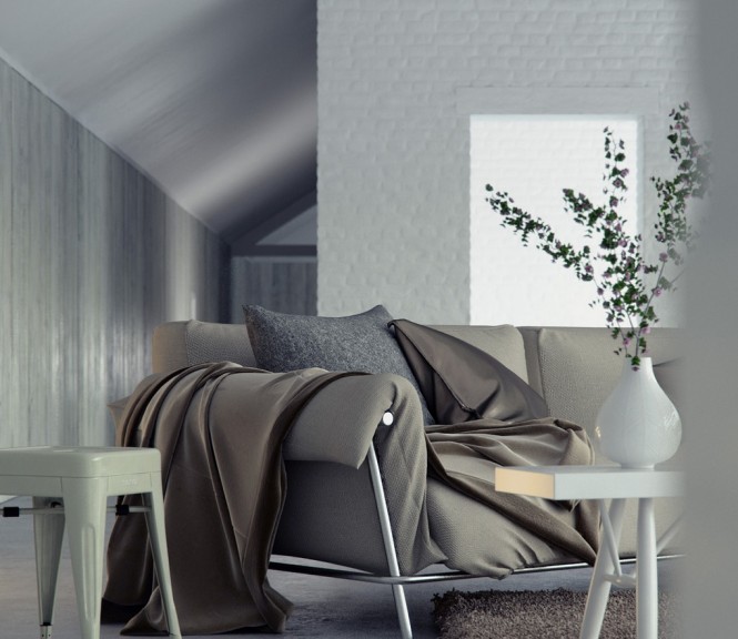 Gray sofa living space