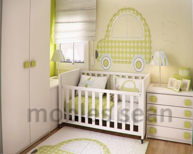 green white baby nursery room