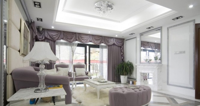 White mauve traditional living room