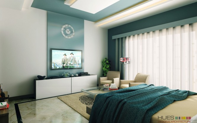 In recent years, master bedrooms have evolved to also include entertainment stations with wall mounted TVs, DVD players and games consoles, and these items provide another opportunity to make a large statement in your décor; inject color and cohesion by adding a glossy wall panel behind the gadget menagerie.