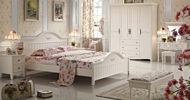 white pink floral bedroom