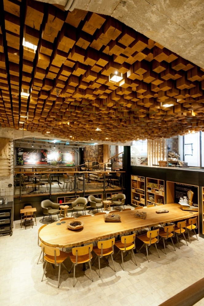 wood block ceiling art