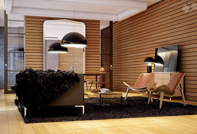 Black rug designer chairs large pendant light