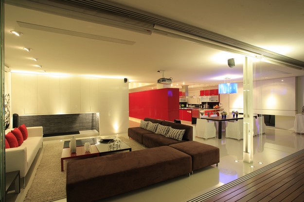 Brown modular L shaped safa white lounge
