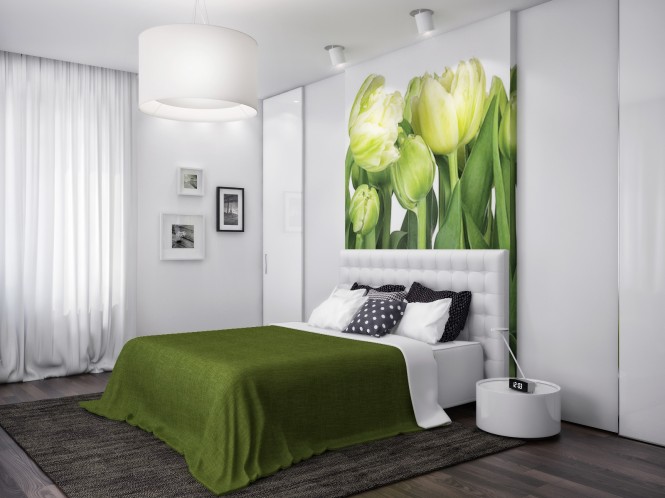 Green white nature bedroom