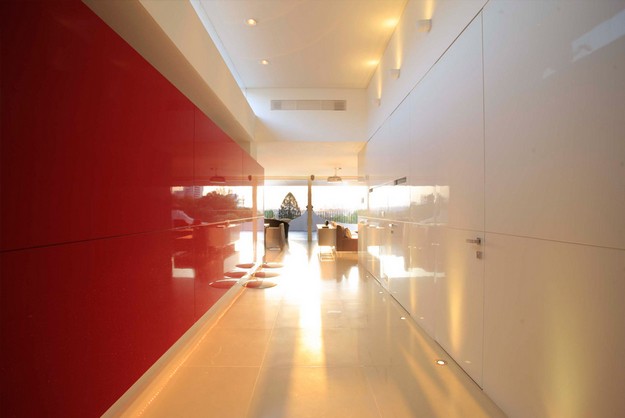 Red white hallway gloss storage units