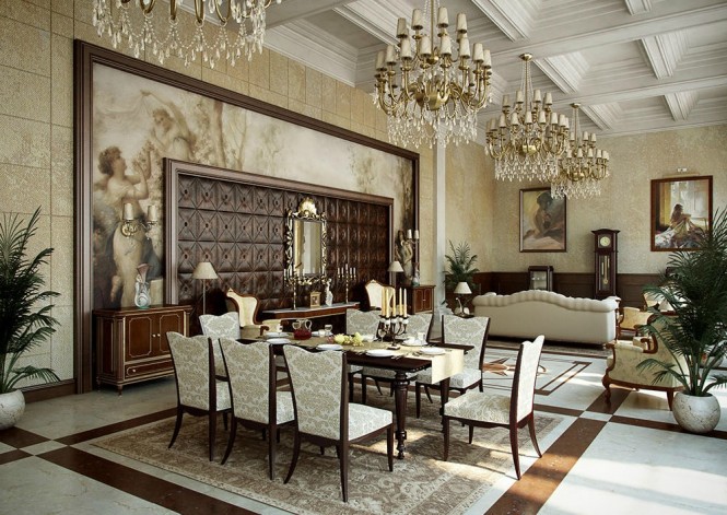 Traditional cream gold dining room